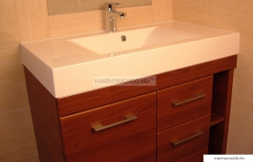 MARMY - RAVENNA - Mosdó, mosdókagyló - Fényes fehér öntött márvány 90x50 - Szögletes - Pultba süllyeszthető, bútorra szerelhető