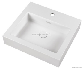 MARMY - HIEN - Mosdó, mosdókagyló - Fényes fehér öntött márvány 50x45cm - Pultra, bútorra ültethető