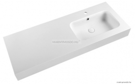 MARMY - BOTTEGA - Aszimmetrikus mosdó - Fényes fehér öntött márvány - Jobbos 120x46 - Pultra, bútorra, falra szerelhető
